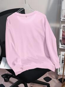 Betty Boop x SHEIN Plus Size Women's Letter Print Crew Neck Long Sleeve Casual Sweatshirt - White - View 2