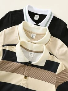 SHEIN 小男孩秋季休閒三件套長袖 Polo 衫 - 彩色 - 查看 4