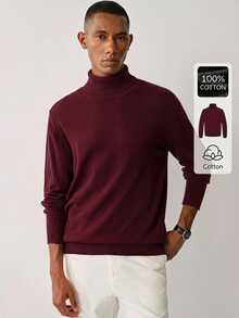Manfinity Homme Sweater Lengan Panjang Pria Warna Polos Minimalis Serbaguna untuk Pemakaian Sehari-hari - Burgundy - View 2