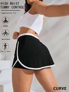 Solea Cove Women's Plus Size Trimmed Sports Skirt Tennis Skort - Black and White - View 1