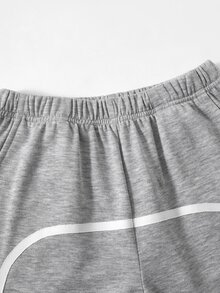 SHEIN Conjunto de 2 piezas para niños preadolescentes: sudadera holgada casual minimalista con cuello semiabierto de cremallera dividida, bolsillo y diseño redondo, con pantalones de pierna recta, adecuado para uso diario, escuela, deportes y ropa casual - Gris - Ver 4