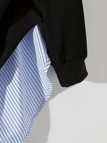 GlowEve CURVE Pullover Wanita Ukuran Besar Musim Gugur/Dingin dengan Motif Garis-Garis Blok Warna, Leher Bulat, dan Satu Saku Samping; Menampilkan Gaya Kasual dan Minimalis untuk Musim Gugur. - Hitam - View 4