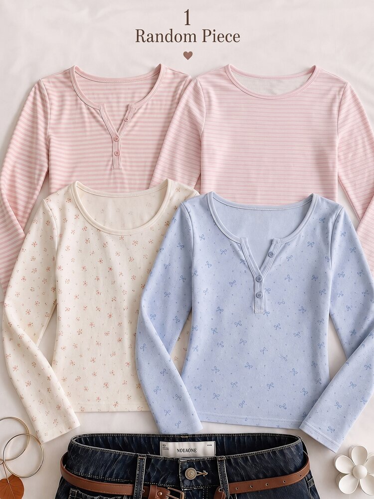 Teen Girl 1pc Allover Print Long Sleeve Tee - Multicolor - View 1