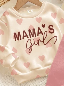 珊瑚粉 可愛愛心字母 Mama'girl❤ 嬰兒女童休閒舒適柔軟加厚保暖圓領長袖衛衣與內搭褲套裝，適合秋冬日常穿著，舒適時尚 - 彩色 - 查看 6