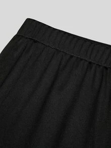 Sweetra Plus Size Autumn/Winter Elegant Sexy Satin Fitted Ruched Lace Patchwork Bodycon Mini Skirt - Black - View 9