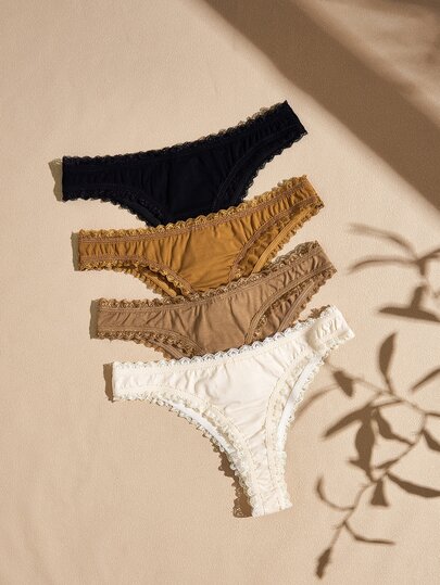 Lullawish 4pcs Women's Lace Cotton Knitted Thongs