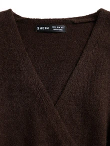Sweetra Lazy Casual Ribbed Deep Coffee V-Neck Single-Breasted Sweater 2 Pieces Set - Coffee Brown - View 6