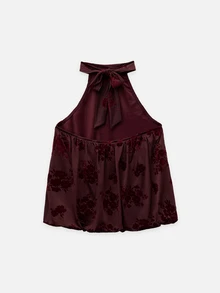 Nöista Floral Print Backless Tie Halter Top - Red Violet - View 9