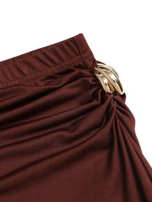 Sweetra Women's Elegant High-End Charming Fashion & Metal Buckle Design & Same Color Comfortable Milk Silk Red-Brown 2 Pieces Set - Brown - View 9