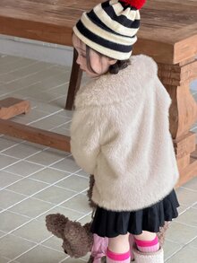 DAZY Infant/Toddler (Girl) Solid Color Oversized Collar Korean Style Velvet Long Sleeve Autumn/Winter Jacket - Coffee Brown - View 2