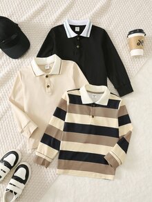 SHEIN 小男孩秋季休閒三件套長袖 Polo 衫 - 彩色 - 查看 1