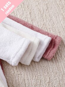 2pcs Baby Girl Simple Cute Plush Long Sleeve Pants Casual 2 Pieces Set Loungewear - Multicolor - View 4