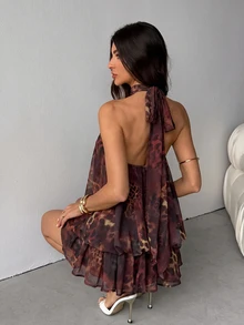 SHEIN Tall 女款豹紋百褶時尚約會派對迷你洋裝 - 彩色 - 查看 2