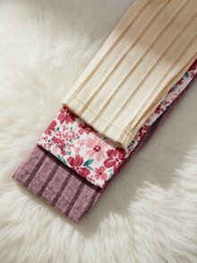 SHEIN 少女 3 件套，溫柔復古風，花卉長袖上衣，修身長褲搭配純色羅紋紋理，小花刺繡上衣配圓弧下擺，寬鬆褲腿貼身剪裁，居家穿著，薄款春秋套裝，開學季 - 粉色 - 查看 3