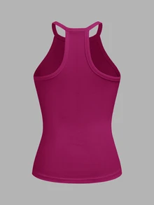Slaydiva 2026 Primavera/Verano Nuevo Casual Básico Versátil Blanco Liso Acanalado Cuello Redondo Espalda de Corredor Sin Mangas - Rojo violeta - Ver 2