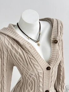 Elamini Women's Autumn/Winter Lazy Fashion Vintage Casual Daily Commute Home Cardigan - Khaki - View 3