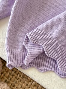 Young Girl Autumn/Winter Casual Colorblock Patchwork Collar Sweater - Mauve Purple - View 6