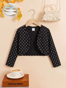 SHEIN 女童波點休閒西式百搭日常外出長袖秋季針織開襟衫冬季 - 黑色 - 查看 2
