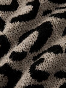 SHEIN Clasi 大尺碼秋冬休閒豹紋開襟毛衣 - 彩色 - 查看 5