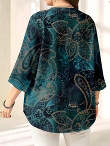 EMERY ROSE Plus Paisley Print Roll Tab Sleeve Blouse - Multicolor - View 2