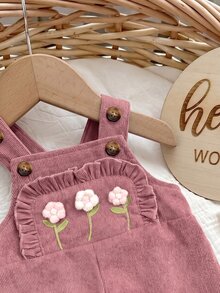 SHEIN 新生兒嬰兒 3D 花朵裝飾荷葉邊吊帶連身褲 - 粉色 - 查看 5