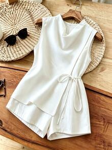 Franclia Women's Solid Color Sleeveless Tie Wrap Romper - White - View 1