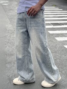 Genkimix Kids Denimly 青少年男孩休閒日常都市街頭直筒牛仔褲，彈性腰頭、拉鍊門襟、破洞設計 - 淺色水洗藍 - 查看 5