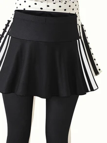 2件組女童休閒優雅公主蝴蝶結洋裝與打底褲套裝，純色打底褲，適合春/夏、度假、夏季、旅行 - 黑與白 - 查看 7