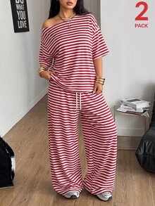 Coolane Plus Size Co-Ords - Red and White - View 3