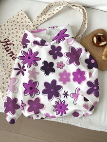 Tween Girl Floral Print Kids Thermal Lined Hooded Autumn Sweatshirt - Multicolor - View 1