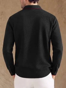 Core Aspect Men's Long Sleeve Colorblock Versatile Business Casual Shirt - Black - View 2