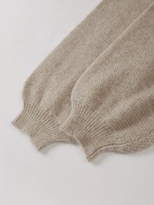 SHEIN Heather Beige Knotted Front Knit Top, Loose Balloon Sleeve Cropped Sweater, Soft Casual V Neck Knitw - Khaki - View 3