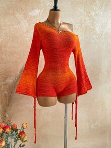Soleia Plus Size Women's Asymmetrical Shoulder Casual Daily Wear Romper Fall - Multicolor - View 4