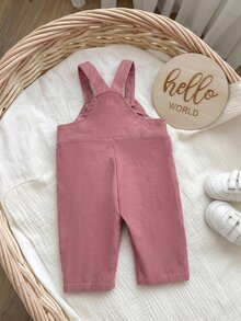 SHEIN 新生兒嬰兒 3D 花朵裝飾荷葉邊吊帶連身褲 - 粉色 - 查看 2