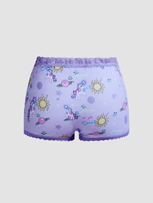 Chillnights My Little Pony X SHEIN Celana Pendek Hipster Motif Kartun Pony Dream dengan Patchwork Renda - MultiWarna - View 8