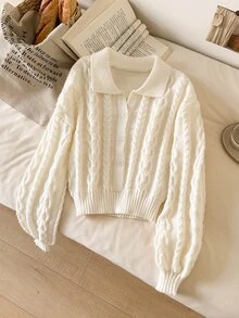 CosyJoli Autumn/Winter Casual Versatile Solid Color Sweater - Beige - View 5