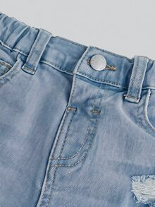 SHEIN Young Girl Casual Washed Distressed Slim Fit Jeans - Light Wash - View 3