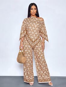 SOLERSUN Women's Floral Print Wide-Leg Trousers For Spring And Summer, Stylish And Versatile For Parties. - Brown - View 4