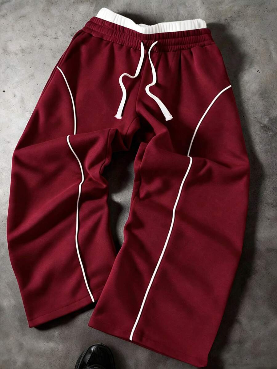 SHEIN Teen Boys Casual Comfortable Versatile Color Block Waist Straight Leg Pants