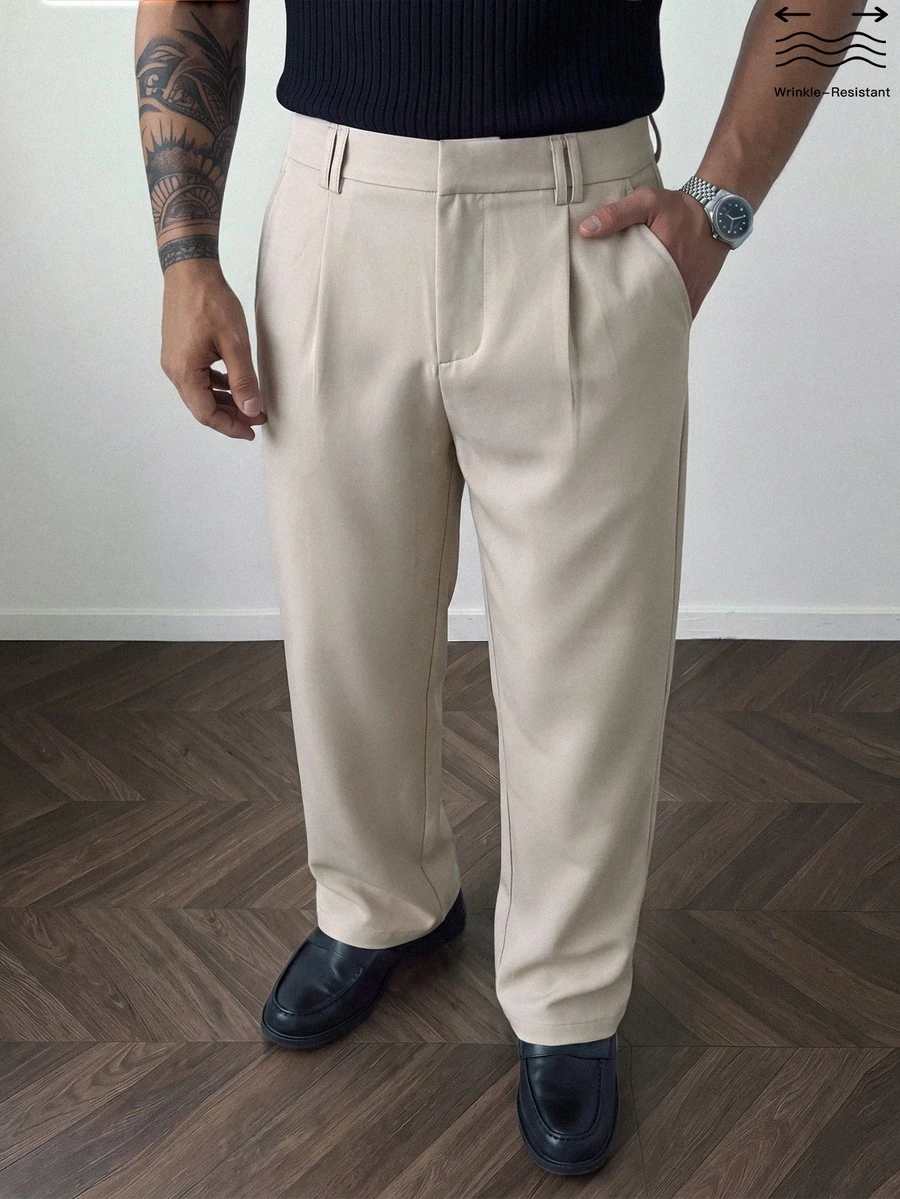 HUEFORM Men's Straight Leg Light Color Classic Versatile Snap Button Design Premium Minimalist Back Elastic Waist Comfortable Casual Pants For Home, Commute And Daily Wear - White - View 1