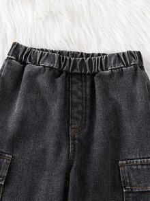 SHEIN 小男孩冬季保暖內裡彈性腰頭束口工裝牛仔長褲 - 彩色 - 查看 7