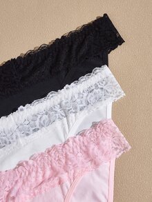 Lullawish 3pcs/Pack Women's Floral Lace Sexy Fashion Triangle Panties - Multicolor - View 5
