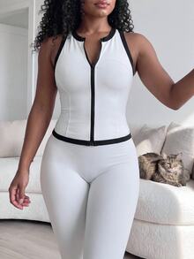 SHEIN Sports Women's Colorblock Casual Sporty Modest Versatile Daily Gym Travel Sports T-Shirt Black And White Summer - White - View 5