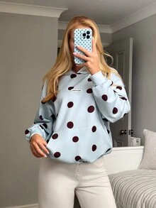 CovetEZ 女款時尚波點印花丹寧連帽衛衣 - 藍色 - 查看 6
