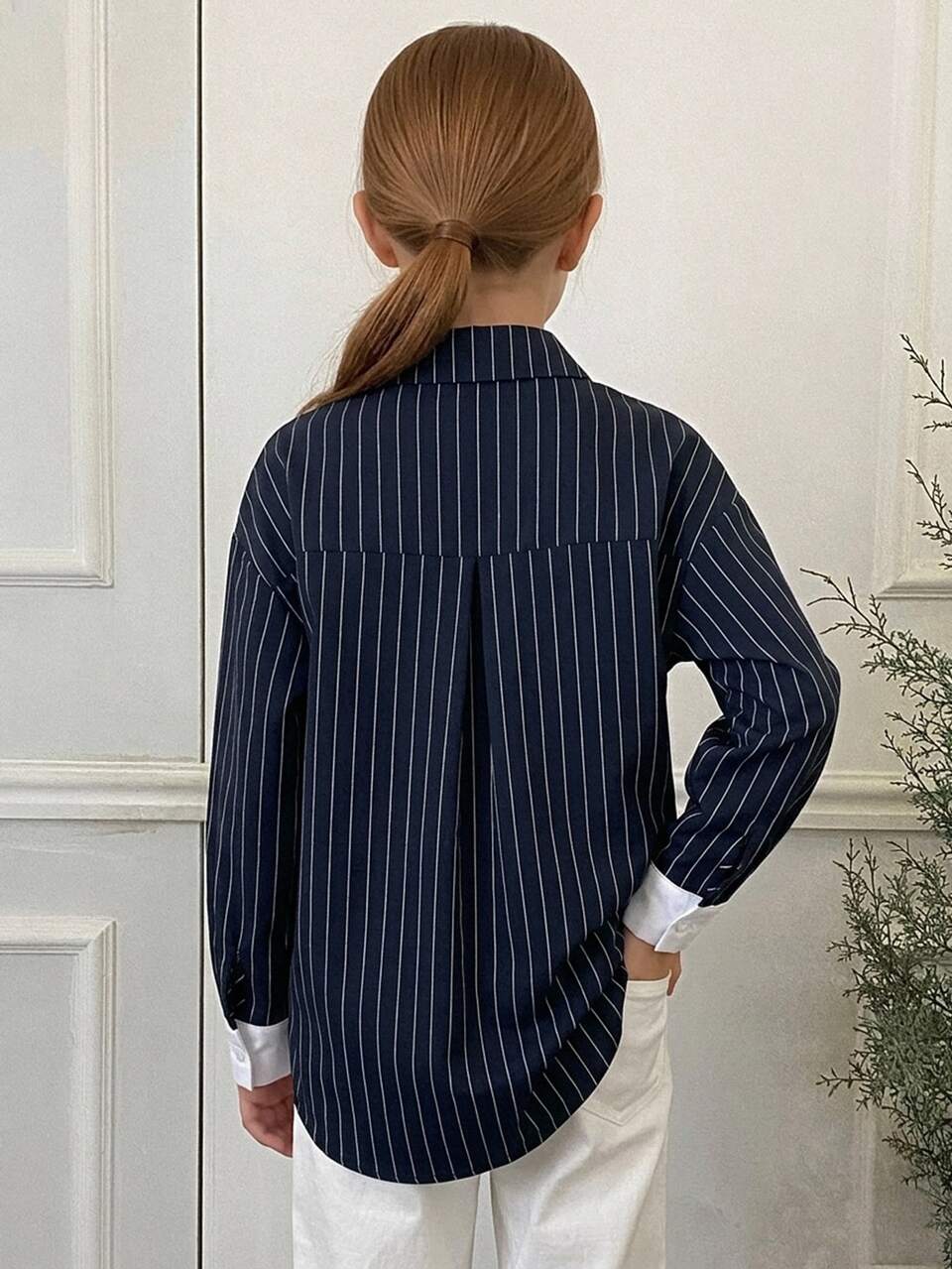 Tween Girl) Long Sleeve Striped Patchwork Casual Fashion New Style Shirt, Autumn/Winter Top