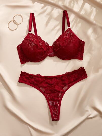 Charlaine Plus Size Elegant Solid Color Lace Lingerie Set