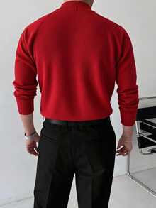 Manfinity Homme 男士街頭時尚半拉鍊長袖針織衫 - 紅色 - 查看 2