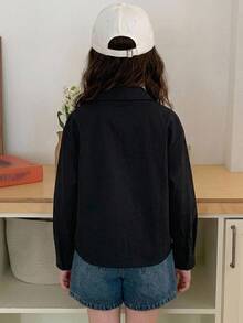 Hapijoa 青少年女孩秋季服飾 青少年女孩) 翻領短袖襯衫 夏季 - 黑色 - 查看 2