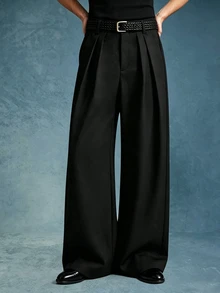 PAVTROS Men's Solid Color Pleated Loose Casual Wide Leg Pants - Black - View 4