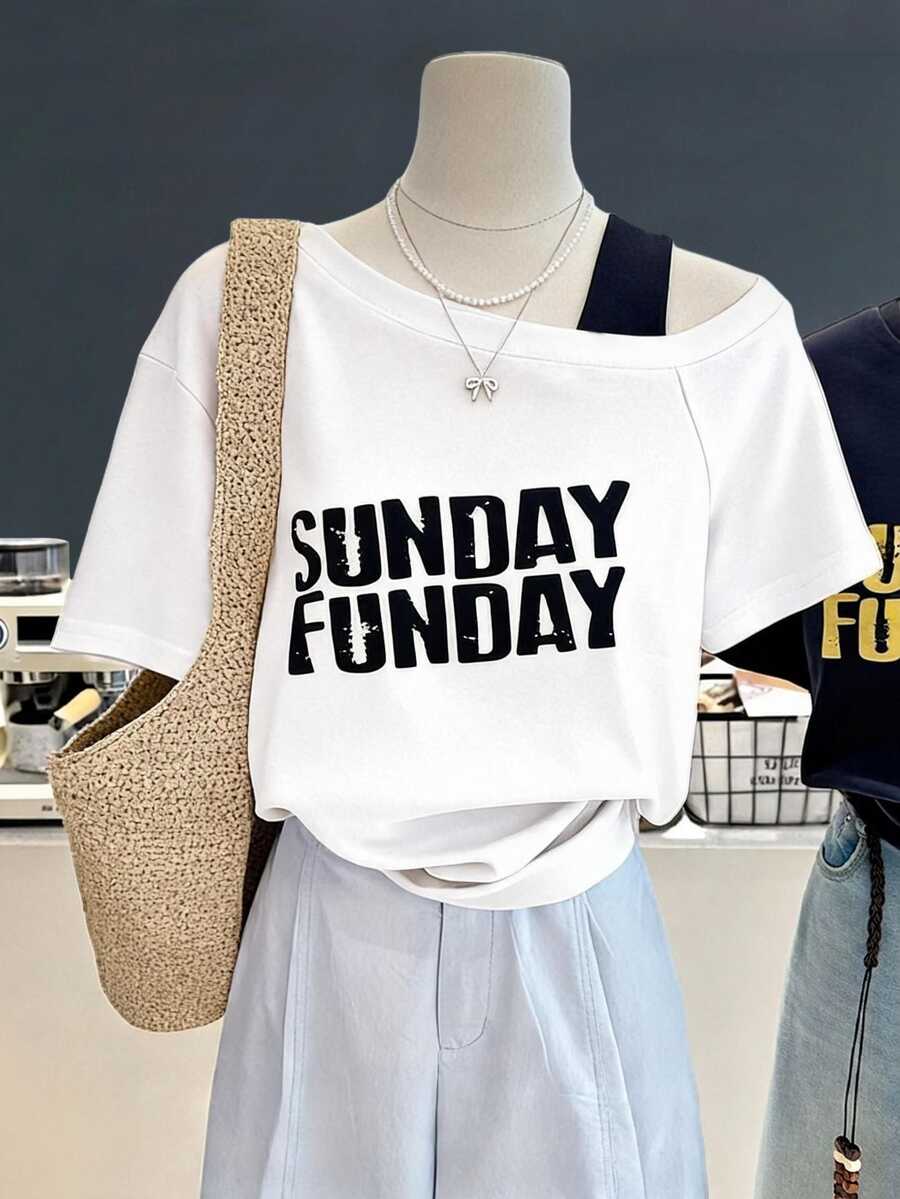 Lalippa Women's Cold Shoulder Loose Fit T-Shirt, Spring/Summer Vacation Beach, Elegant Romantic Casual Suitable For Commute And Date, Y2K Style - White - View 1